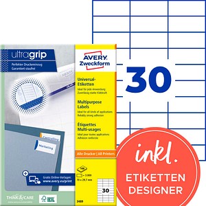AVERY Zweckform Etiketten 3489 weiß 70,0 x 29,7 mm, 100 Blatt