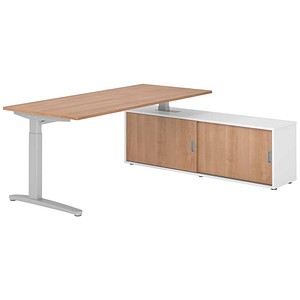 HAMMERBACHER XBE19SB höhenverstellbarer Schreibtisch nussbaum rechteckig, C-Fuß-Gestell silber 180,0 x 80,0 cm