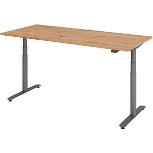 HAMMERBACHER VXDLR19 elektrisch höhenverstellbarer Schreibtisch asteiche rechteckig, T-Fuß-Gestell grau 180,0 x 80,0 cm