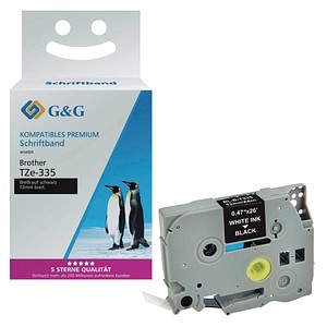G&G Schriftband ersetzt Brother TZe-335 15558, 12 mm, weiß auf schwarz, 1 St.