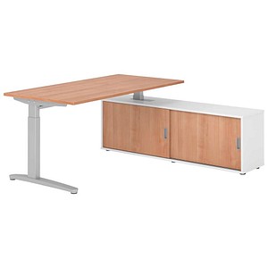 HAMMERBACHER XBE16SB höhenverstellbarer Schreibtisch nussbaum rechteckig, C-Fuß-Gestell silber 160,0 x 80,0 cm