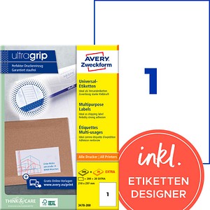 AVERY Zweckform Etiketten 3478-200 weiß 210,0 x 297,0 mm, 220 Blatt