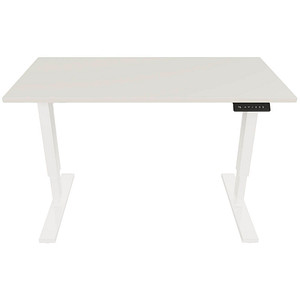 BISLEY E-StarterTech elektrisch höhenverstellbarer Schreibtisch lichtgrau rechteckig, T-Fuß-Gestell weiß 140,0 x 60,0 cm