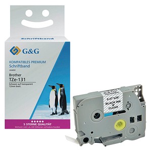 G&G Schriftband ersetzt Brother TZe-131 15026, 12 mm, schwarz auf transparent, 1 St.