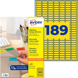 AVERY Zweckform Etiketten L6037-20 gelb 25,4 x 10,0 mm, 20 Blatt