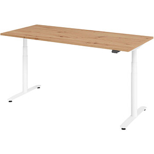 HAMMERBACHER VXDLR19 elektrisch höhenverstellbarer Schreibtisch asteiche rechteckig, T-Fuß-Gestell weiß 180,0 x 80,0 cm