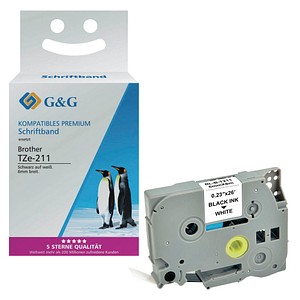 G&G Schriftband ersetzt Brother TZe-211 15200, 6 mm, schwarz auf weiß, 1 St.