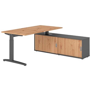 HAMMERBACHER XBE16SB höhenverstellbarer Schreibtisch asteiche rechteckig, C-Fuß-Gestell grau 160,0 x 80,0 cm