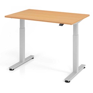 HAMMERBACHER XMST12 elektrisch höhenverstellbarer Schreibtisch buche rechteckig, T-Fuß-Gestell silber 120,0 x 80,0 cm