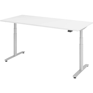 HAMMERBACHER VXDLR19 elektrisch höhenverstellbarer Schreibtisch weiß rechteckig, T-Fuß-Gestell silber 180,0 x 80,0 cm