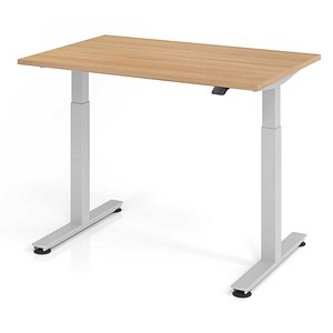 HAMMERBACHER XMST12 elektrisch höhenverstellbarer Schreibtisch eiche rechteckig, T-Fuß-Gestell silber 120,0 x 80,0 cm