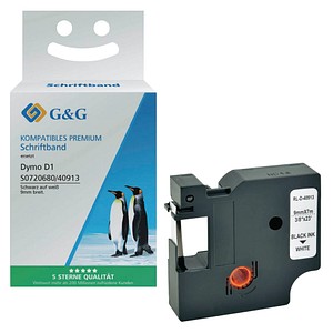 G&G Schriftband D1 ersetzt Dymo 40913/S0720680 15566, 9 mm, schwarz auf weiß, 1 St.