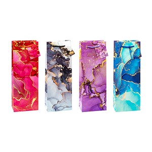 TSI Geschenktüten für Flaschen MARMOR blau, rot, helllila, dunkellila 12,0 x 36,0 cm, 12 St.