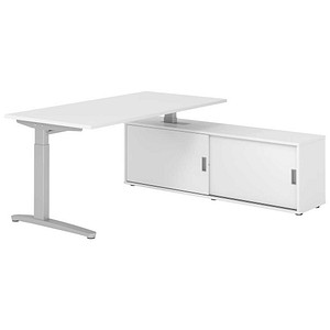 HAMMERBACHER XBE16SB höhenverstellbarer Schreibtisch weiß rechteckig, C-Fuß-Gestell silber 160,0 x 80,0 cm