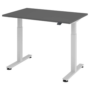 HAMMERBACHER XMST12 elektrisch höhenverstellbarer Schreibtisch grafit rechteckig, T-Fuß-Gestell silber 120,0 x 80,0 cm