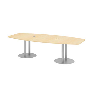 HAMMERBACHER Konferenztisch KT28S ahorn Tonnenform, Rundrohr silber, 280,0 x 85,0 - 130,0 x 74,0 cm