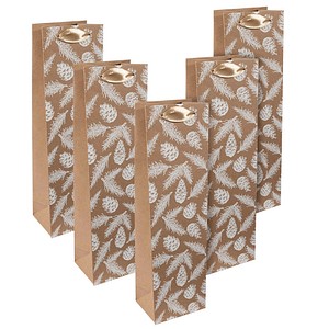 SIGEL Geschenktüten für Flaschen Pine cones and pine branches Large braun 10,0 x 35,0 cm, 5 St.