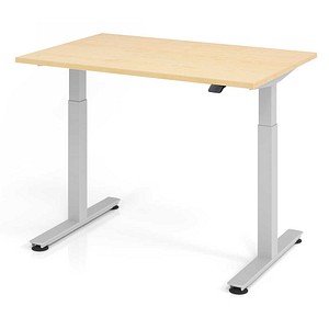 HAMMERBACHER XMST12 elektrisch höhenverstellbarer Schreibtisch ahorn rechteckig, T-Fuß-Gestell silber 120,0 x 80,0 cm
