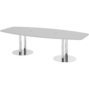 HAMMERBACHER Konferenztisch KT28S lichtgrau Tonnenform, Rundrohr chrom, 280,0 x 85,0 - 130,0 x 74,0 cm