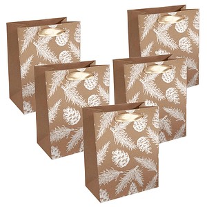 SIGEL Geschenktüten Pine cones and pine branches Large braun 18,0 x 23,0 cm, 5 St.