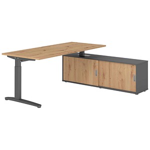 HAMMERBACHER XBE19SB höhenverstellbarer Schreibtisch asteiche rechteckig, C-Fuß-Gestell grau 180,0 x 80,0 cm
