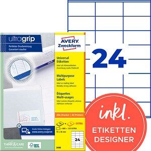 AVERY Zweckform Etiketten 3490 weiß 70,0 x 36,0 mm, 30 Blatt