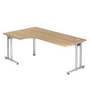 HAMMERBACHER Prokura Schreibtisch eiche L-Form, C-Fuß-Gestell silber 200,0 x 80,0/120,0 cm
