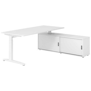HAMMERBACHER XBE19SB höhenverstellbarer Schreibtisch weiß rechteckig, C-Fuß-Gestell weiß 180,0 x 80,0 cm