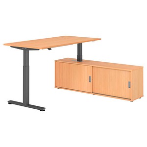 HAMMERBACHER VXMST16SB elektrisch höhenverstellbarer Schreibtisch buche rechteckig, T-Fuß-Gestell grau 160,0 x 80,0 cm