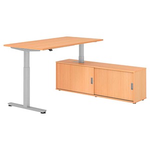 HAMMERBACHER VXMST16SB elektrisch höhenverstellbarer Schreibtisch buche rechteckig, T-Fuß-Gestell silber 160,0 x 80,0 cm
