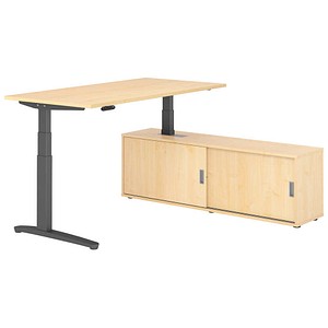 HAMMERBACHER XBHM16SB elektrisch höhenverstellbarer Schreibtisch ahorn rechteckig, C-Fuß-Gestell grau 160,0 x 80,0 cm