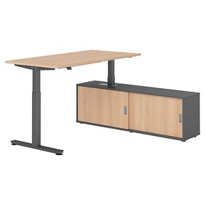 HAMMERBACHER VXMST16SB elektrisch höhenverstellbarer Schreibtisch eiche rechteckig, T-Fuß-Gestell grau 160,0 x 80,0 cm