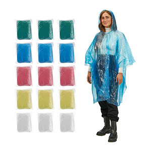 relaxdays unisex Einweg-Regenponcho farbsortiert Einheitsgröße 15 St.