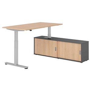 HAMMERBACHER VXMST16SB elektrisch höhenverstellbarer Schreibtisch eiche rechteckig, T-Fuß-Gestell silber 160,0 x 80,0 cm