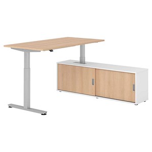 HAMMERBACHER VXMST16SB elektrisch höhenverstellbarer Schreibtisch eiche rechteckig, T-Fuß-Gestell silber 160,0 x 80,0 cm