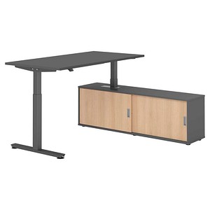 HAMMERBACHER VXMST16SB elektrisch höhenverstellbarer Schreibtisch grafit rechteckig, T-Fuß-Gestell grau 160,0 x 80,0 cm