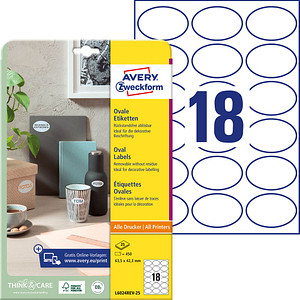 AVERY Zweckform Etiketten L6024REV-25 weiß 63,5 x 42,3 mm, 25 Blatt