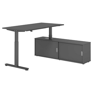HAMMERBACHER VXMST16SB elektrisch höhenverstellbarer Schreibtisch grafit rechteckig, T-Fuß-Gestell grau 160,0 x 80,0 cm