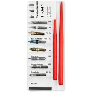 STANDARDGRAPH Zeichnen Kalligrafie-Set rot verschiedene Federbreiten, 1 Set
