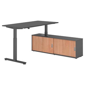 HAMMERBACHER VXMST16SB elektrisch höhenverstellbarer Schreibtisch grafit rechteckig, T-Fuß-Gestell grau 160,0 x 80,0 cm