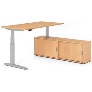 HAMMERBACHER XBHM16SB elektrisch höhenverstellbarer Schreibtisch buche rechteckig, C-Fuß-Gestell silber 160,0 x 80,0 cm