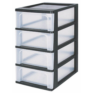 IRIS Ohyama Aufbewahrungsbox 4x 7,0 l transparent, schwarz 26,0 x 35,5 x 49,0 cm, 1 St.