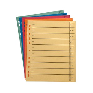 Wekre Trennblätter DIN A4 1-0 gelb, orange, rot, blau, grün, 230 g/m², 100 Blatt