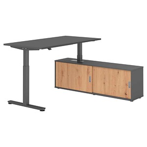 HAMMERBACHER VXMST16SB elektrisch höhenverstellbarer Schreibtisch grafit rechteckig, T-Fuß-Gestell grau 160,0 x 80,0 cm