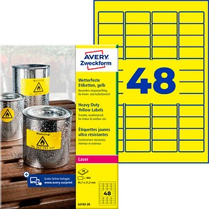 AVERY Zweckform wetterfeste Folienetiketten L6103-20 gelb 45,7 x 21,2 mm, 20 Blatt
