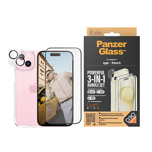 PanzerGlass™ 3-in-1 Schutz-Set für Apple iPhone 15