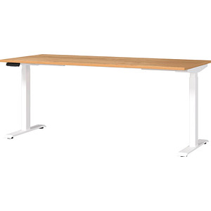GERMANIA JET höhenverstellbarer Schreibtisch navarra-eiche rechteckig, T-Fuß-Gestell weiß 180,0 x 80,0 cm