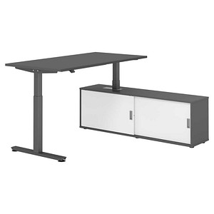 HAMMERBACHER VXMST16SB elektrisch höhenverstellbarer Schreibtisch grafit rechteckig, T-Fuß-Gestell grau 160,0 x 80,0 cm