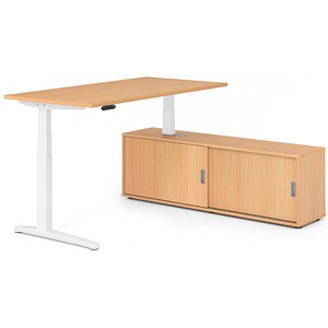HAMMERBACHER XBHM16SB elektrisch höhenverstellbarer Schreibtisch buche rechteckig, C-Fuß-Gestell weiß 160,0 x 80,0 cm