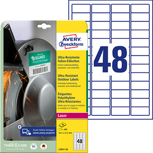 480 AVERY Zweckform resistente Folienetiketten L7911-10 weiß 45,7 x 21,2 mm